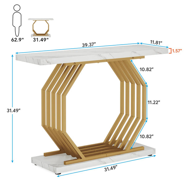Gold Console Table for Entryway, Hallway & Living Room – Modern Luxury Accent Table  Wooden Bazar