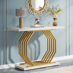 Gold Console Table for Entryway, Hallway & Living Room – Modern Luxury Accent Table  Wooden Bazar