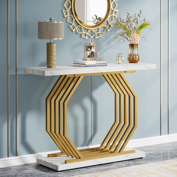 Gold Console Table for Entryway, Hallway & Living Room – Modern Luxury Accent Table  Wooden Bazar