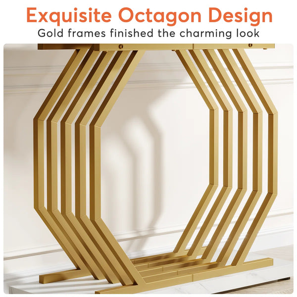 Gold Console Table for Entryway, Hallway & Living Room – Modern Luxury Accent Table  Wooden Bazar