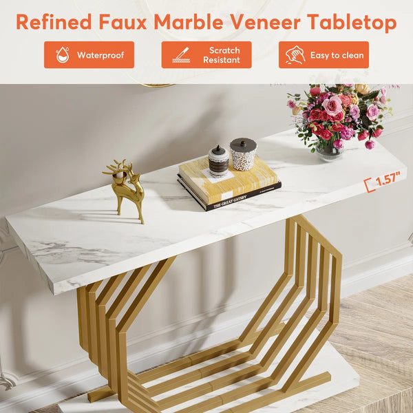 Gold Console Table for Entryway, Hallway & Living Room – Modern Luxury Accent Table  Wooden Bazar