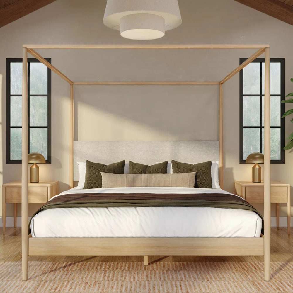 George Canopy Bed with Upholstered Headboard - Wooden Bazar