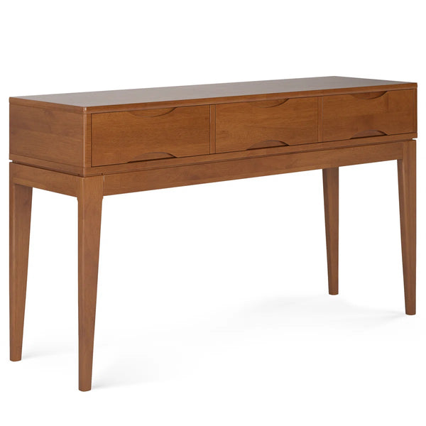 Solid Wood Mid-Century Modern Sofa Table with 3 Drawers and Tapered Legs  Wooden Bazar