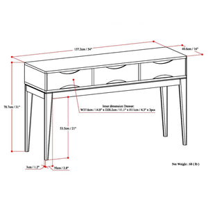 Solid Wood Mid-Century Modern Sofa Table with 3 Drawers and Tapered Legs  Wooden Bazar