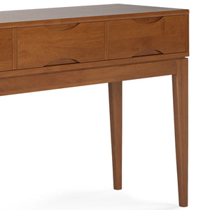 Solid Wood Mid-Century Modern Sofa Table with 3 Drawers and Tapered Legs  Wooden Bazar