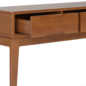 Solid Wood Mid-Century Modern Sofa Table with 3 Drawers and Tapered Legs  Wooden Bazar