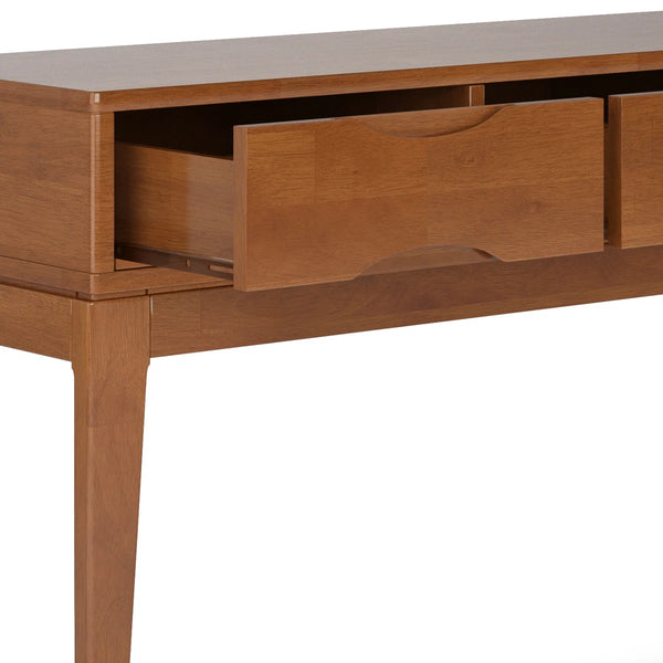Solid Wood Mid-Century Modern Sofa Table with 3 Drawers and Tapered Legs  Wooden Bazar