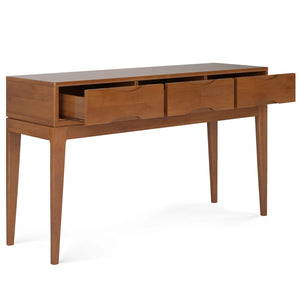 Solid Wood Mid-Century Modern Sofa Table with 3 Drawers and Tapered Legs  Wooden Bazar