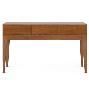 Solid Wood Mid-Century Modern Sofa Table with 3 Drawers and Tapered Legs  Wooden Bazar