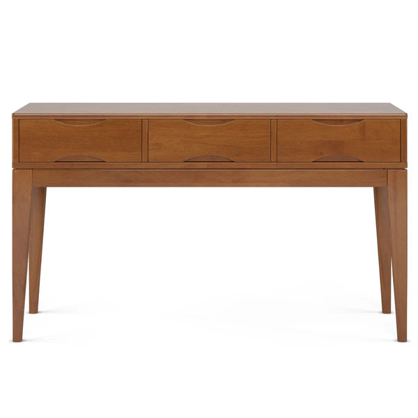 Solid Wood Mid-Century Modern Sofa Table with 3 Drawers and Tapered Legs  Wooden Bazar