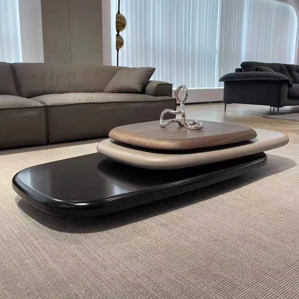 Jumperg Modern Layered Coffee Table with Wooden Top & Contemporary Base