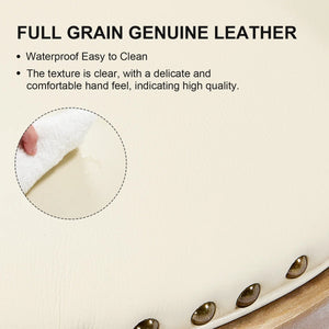 Height Swivel Stool with Back, Top-Grain Leather Upholstery, Solid Wood Legs, Beige  Wooden Bazar