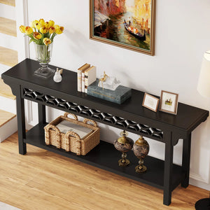 Solid Wood Long Console Table for Entryway, Hallway & Living Room – Rustic Accent Table  Wooden Bazar