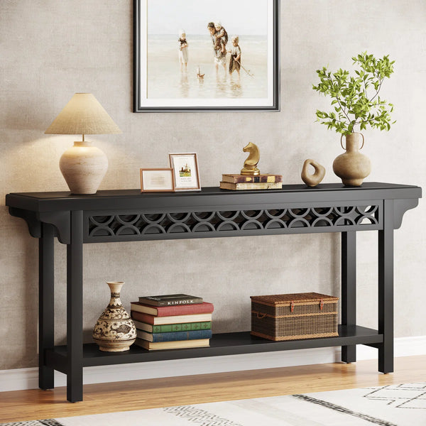 Solid Wood Long Console Table for Entryway, Hallway & Living Room – Rustic Accent Table  Wooden Bazar