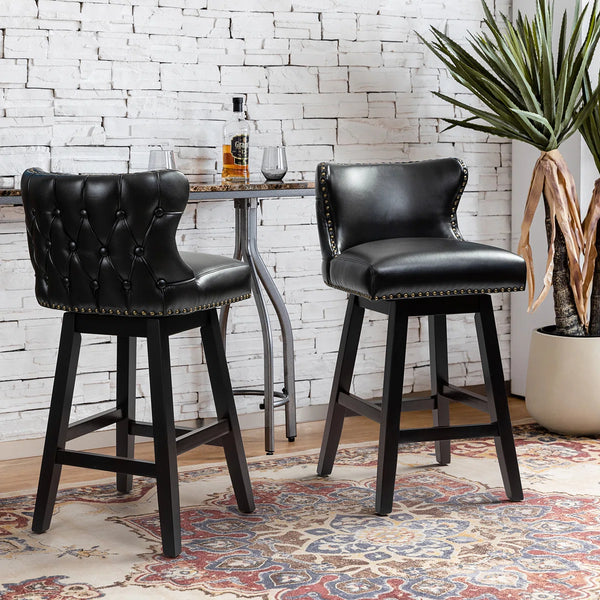 Amecia 29.5"Classic Swivel 360-degree Bar Stool With Solid Wooden Legs (Set of 2)  Wooden Bazar