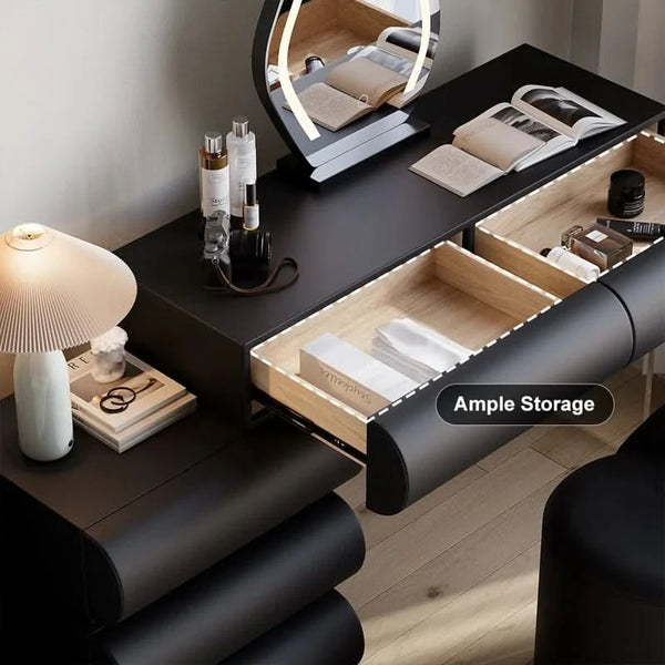 Anixito Modern Makeup Vanity Set PU Leather Dressing Table with Stool