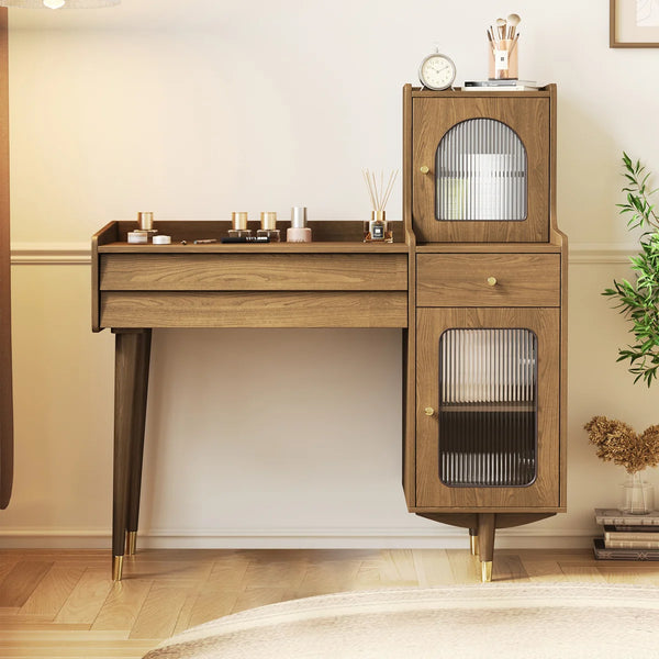 Hyers Solid Wood Leg Vanity with Glass Door Cabinet  Wooden Bazar