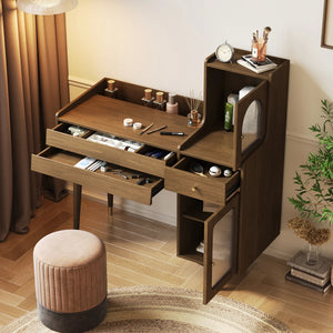Hyers Solid Wood Leg Vanity with Glass Door Cabinet  Wooden Bazar