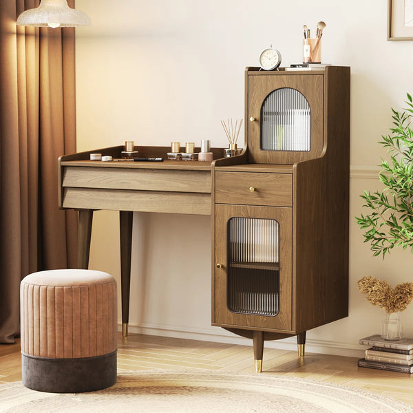 Hyers Solid Wood Leg Vanity with Glass Door Cabinet  Wooden Bazar