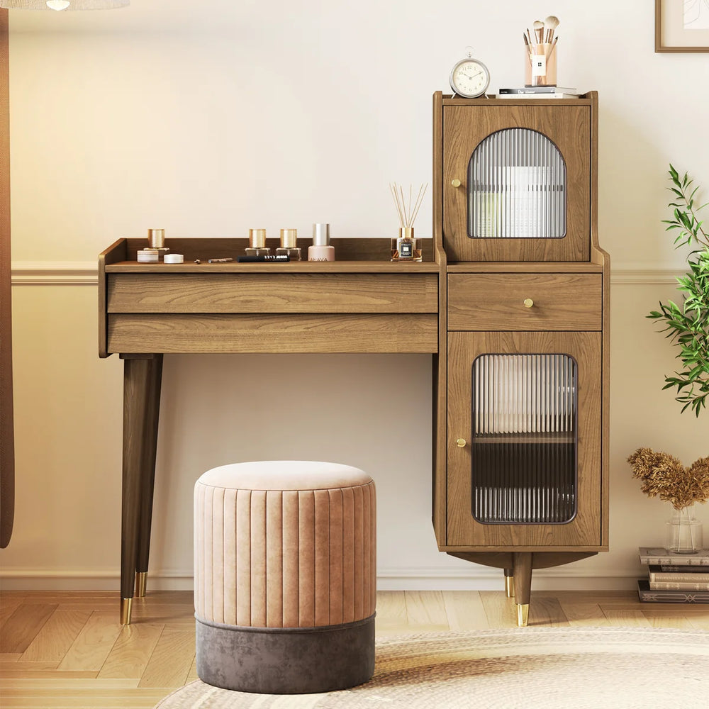 Hyers Solid Wood Leg Vanity with Glass Door Cabinet  Wooden Bazar