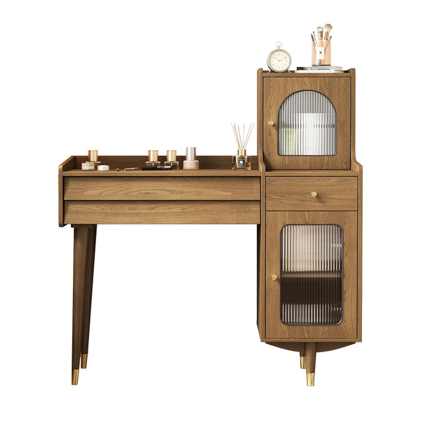 Hyers Solid Wood Leg Vanity with Glass Door Cabinet  Wooden Bazar
