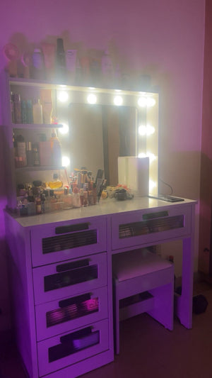Ravan Makeup Vanity Dressing Table with 3 Lighting Colors Mirror and Stool
