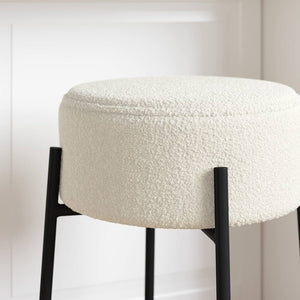 Wooden Bazar 24" Modern Backless Bar Stool with Round Soft Padded Boucle Seat and Metal Mid-Century Base, Boucle White/Black