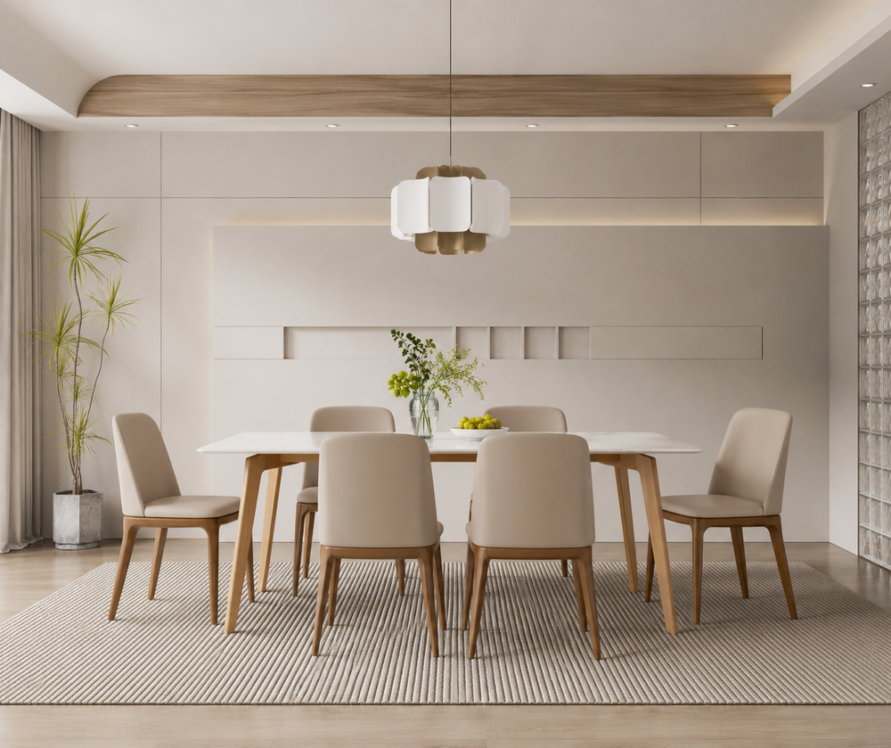 New Italian Rock Plate 6 seater Dining Table  Set With Luxury Solid Wood Chairs