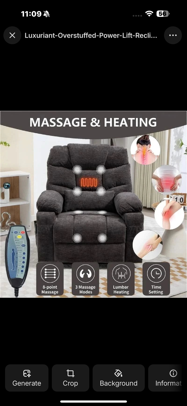 Luxuriant Overstuffed Power Lift Recliner with Dual Motors,Wireless Charging,Lumber Pillow,USB/Type C Charging