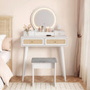 Iesa Boho Natural Rattan Vanity with LED Mirror and Stool  Wooden Bazar