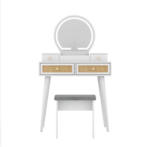 Iesa Boho Natural Rattan Vanity with LED Mirror and Stool  Wooden Bazar