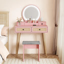 Iesa Boho Natural Rattan Vanity with LED Mirror and Stool  Wooden Bazar