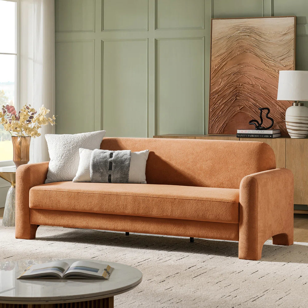 Himfix Curved Chenille Sofa - Wooden bazar