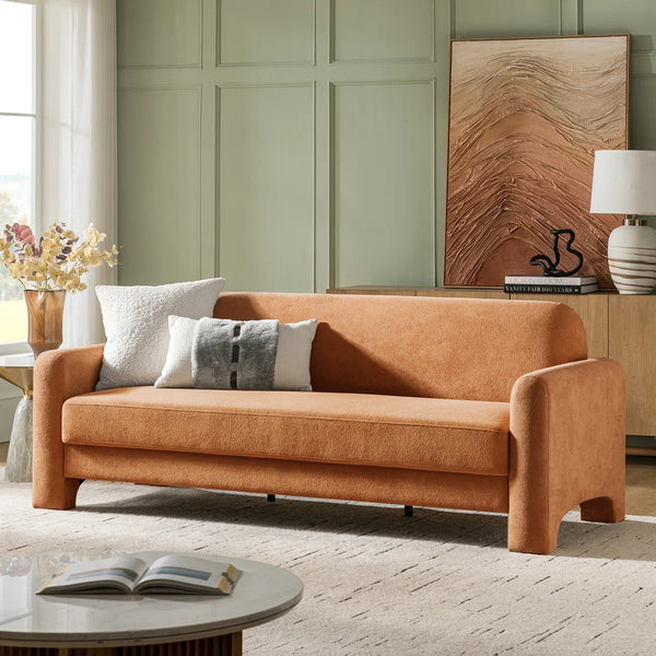 Furndik Modern Curved Chenille Sofa - Wooden Bazar