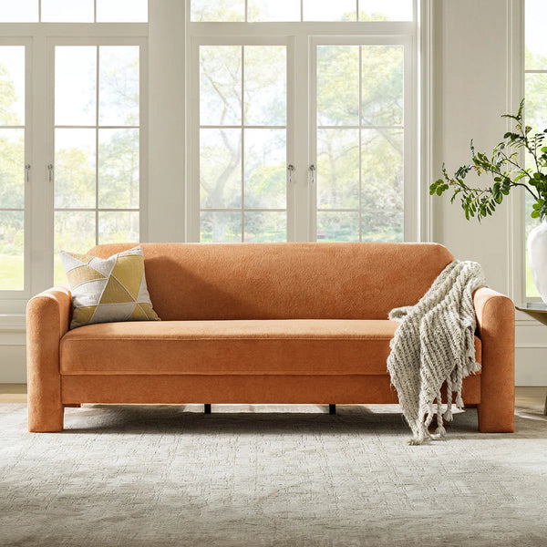 Furndik Modern Curved Chenille Sofa - Wooden Bazar