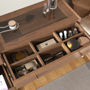 Ismar Walnut Storage Makeup Vanity Adjustable Desk With USB and Solid Wood Legs,Left and Right Installation  Wooden Bazar