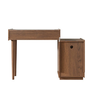 Ismar Walnut Storage Makeup Vanity Adjustable Desk With USB and Solid Wood Legs,Left and Right Installation  Wooden Bazar