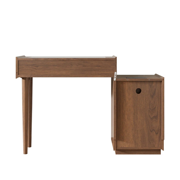 Ismar Walnut Storage Makeup Vanity Adjustable Desk With USB and Solid Wood Legs,Left and Right Installation  Wooden Bazar