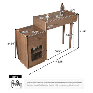 Ismar Walnut Storage Makeup Vanity Adjustable Desk With USB and Solid Wood Legs,Left and Right Installation  Wooden Bazar