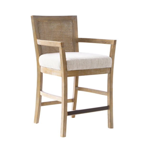 Jennette Reclaimed Natural Solid Wood Counter Stool with Cane Back  Wooden Bazar
