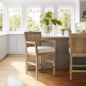 Jennette Reclaimed Natural Solid Wood Counter Stool with Cane Back  Wooden Bazar