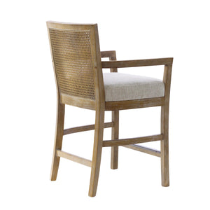 Jennette Reclaimed Natural Solid Wood Counter Stool with Cane Back  Wooden Bazar