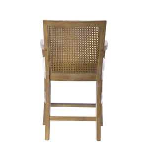 Jennette Reclaimed Natural Solid Wood Counter Stool with Cane Back  Wooden Bazar