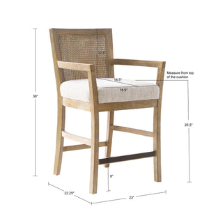 Jennette Reclaimed Natural Solid Wood Counter Stool with Cane Back  Wooden Bazar