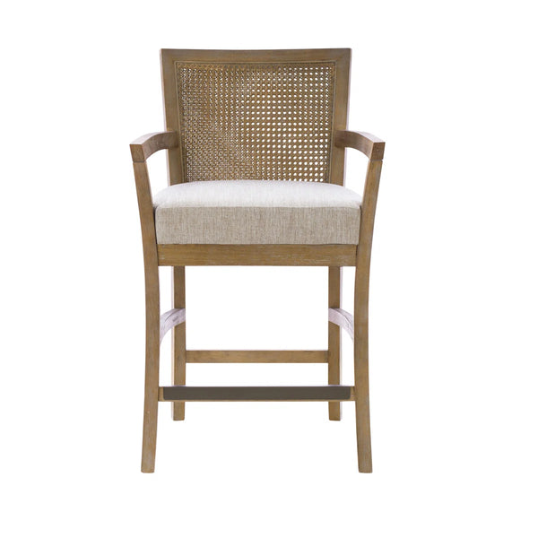 Jennette Reclaimed Natural Solid Wood Counter Stool with Cane Back  Wooden Bazar