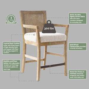 Jennette Reclaimed Natural Solid Wood Counter Stool with Cane Back  Wooden Bazar