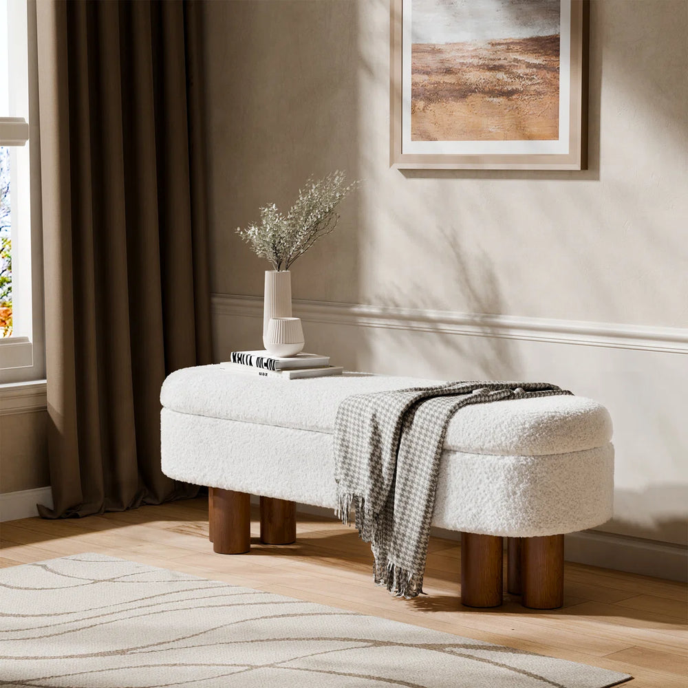 Gang Upholstered Flip Top Storage Bench with Solid Wood Leg - Wooden Bazar