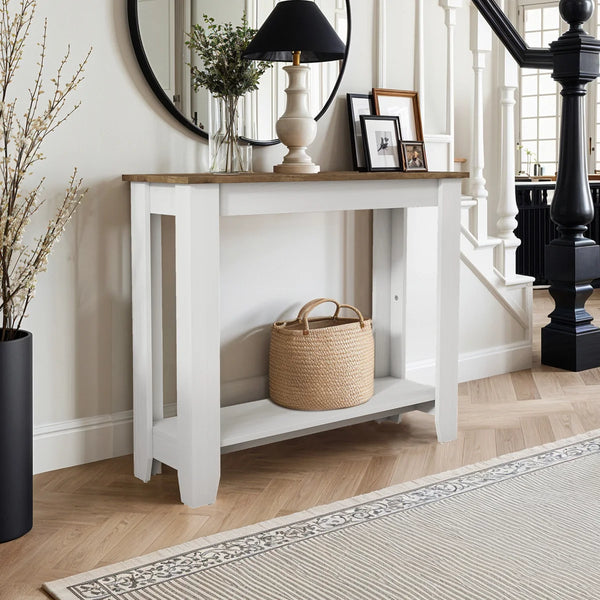 Transitional Console Table with Open Lower Shelf  Wooden Bazar