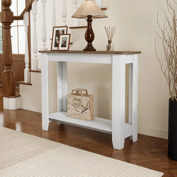Transitional Console Table with Open Lower Shelf  Wooden Bazar