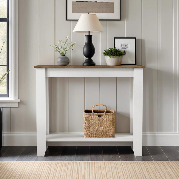 Transitional Console Table with Open Lower Shelf  Wooden Bazar